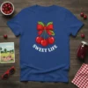 T-shirt design with white text "SWEET LIFE" below a graphic of three red cherries tied with a red bow and