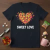 T-shirt with "SWEET LOVE" text and a heart shape filled with colorful gummy bears
