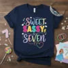 Sweet Sassy & Seven birthday t-shirt with colorful typography and a heart graphic