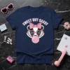 Sweet But Sassy badger design with pink bow, heart sunglasses, and bubblegum on a navy t-shirt