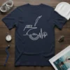 Swimmer heartbeat graphic t-shirt design featuring a diver, swimmer, rainbow, and EKG line with heart