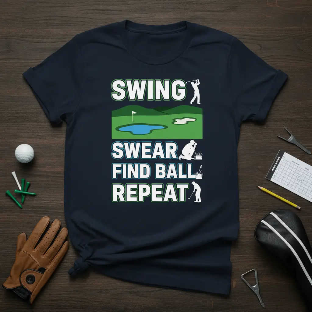 Swing Swear Find Ball Repeat Golf T-Shirt Funny Golfer Gift