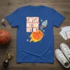 Blue t-shirt with "SWISH NOTHIN' BUT NET" text and a basketball going through a net graphic