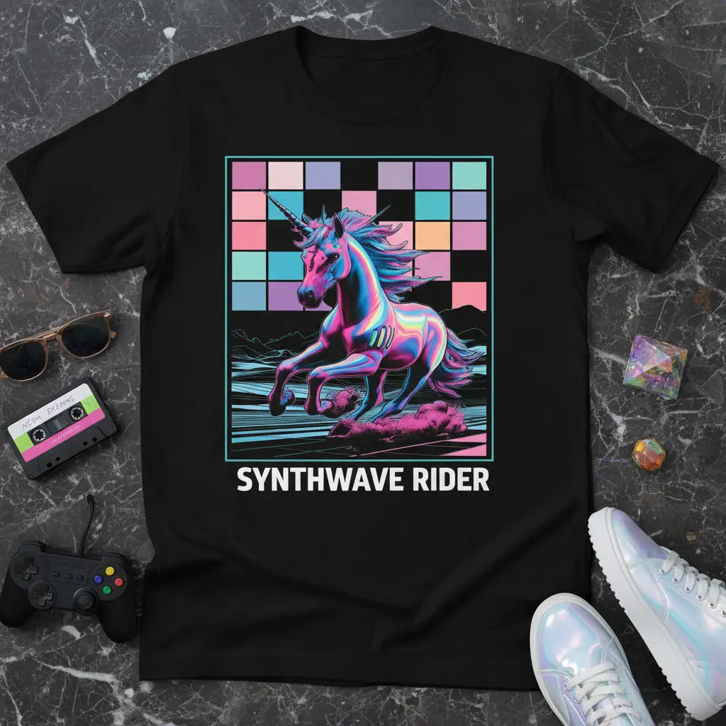 Synthwave Rider Unicorn T-Shirt Retro 80s Aesthetic