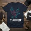 T-Shirt is a short-sleeve T-Shirt. Raven Graphic Tee with tribal-inspired bird design in red and blue outlines