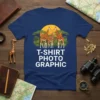 T-Shirt Photo Graphic design with three giraffes in a safari landscape under a sunset, text reads "T-SHIRT PHOTO GRAPHIC"