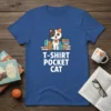 T-Shirt Pocket Cat design featuring a cute cat sitting on a stack of books, with white text