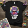 Black t-shirt featuring the text "T-Shirt Shirt T-Shirt" above a psychedelic monster with multiple eyes and a long tongue