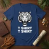 T Shirt T Shirt design featuring a fierce white tiger head with blue eyes and the text "T SHIRT T