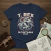 T. Rex Con Montana 2022 t-shirt featuring a T-Rex skeleton graphic and mountain background