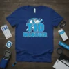 T1D Warrior t-shirt design with blue ribbon and shield graphic, diabetes awareness theme