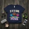 Ta Ta Ta Sahur Funk t-shirt design with dancing teapot characters in bright colors and retro style