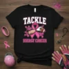 Tackle Breast Cancer football awareness t-shirt with pink ribbon and muscular arm holding football
