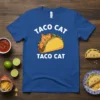 Taco Cat Taco Cat t-shirt design featuring a cute orange cat inside a taco, with text above and below