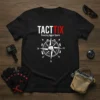 Black T-Shirt with white compass graphic and "TACTTIX Powering Action Sports" text in white and red