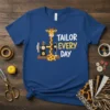 Tailor Every Day funny sewing t-shirt with a giraffe and sewing machine graphic