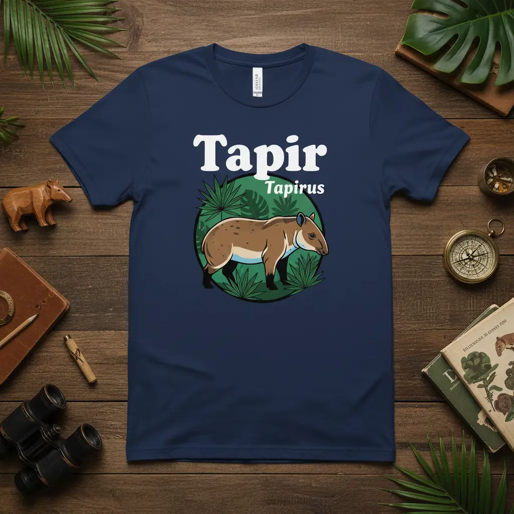 Tapir Tapirus t-shirt design showcasing a detailed illustration of a tapir surrounded by jungle leaves