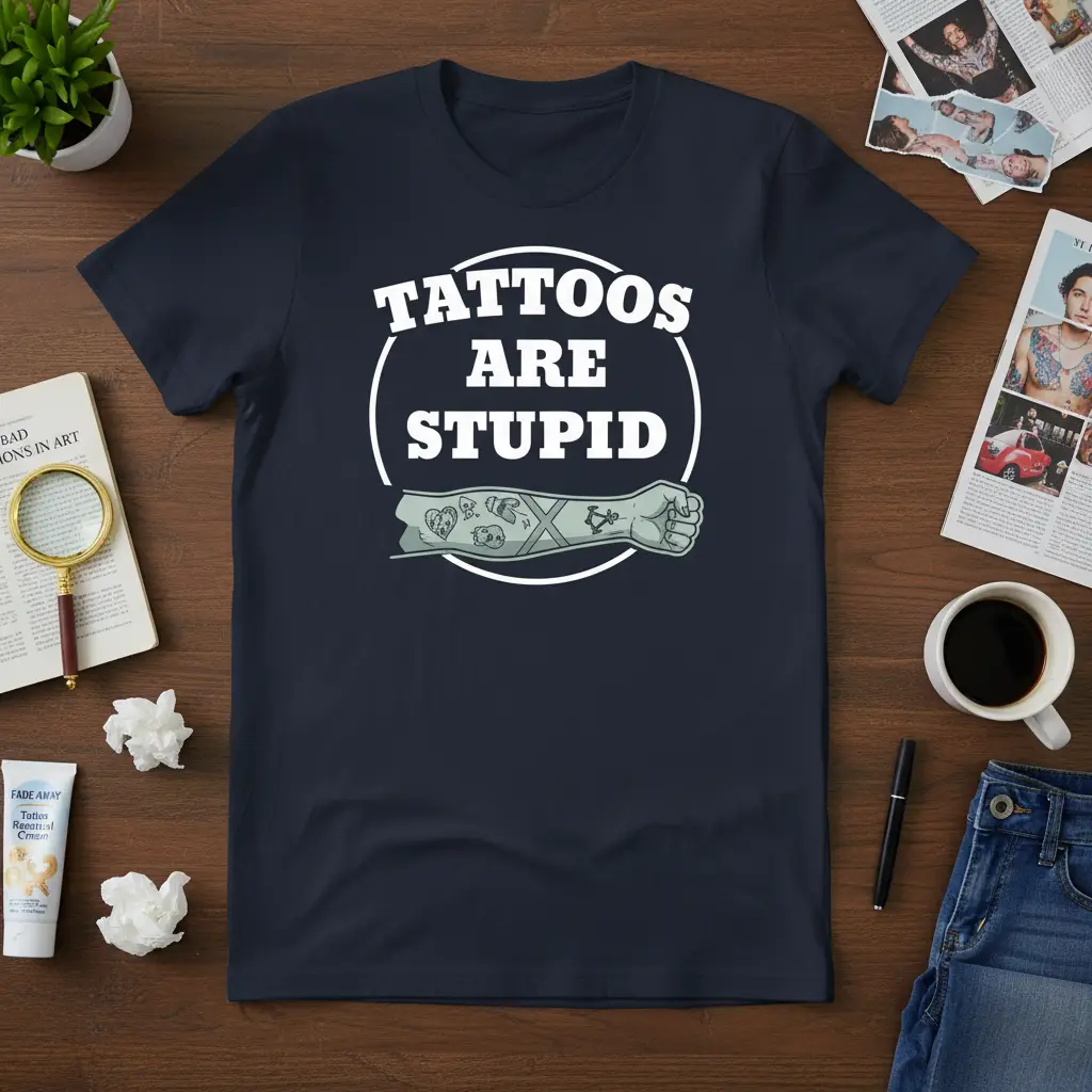 Tattoos Are Stupid Funny Statement T-Shirt for Sarcastic Humor Lovers