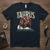 Taurus Tough As Life Itself t-shirt with a red and gold bull graphic and zodiac text