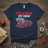 Teacher Pit Crew t-shirt design with a red race car and checkered flags, text reads TEACHER PIT CREW