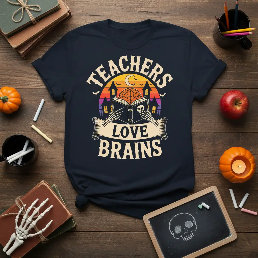 Teachers Love Brains Halloween T-Shirt Spooky Teacher Gift