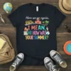 Teacher's t-shirt with "Here we go again, I MEAN, HI HOW WAS YOUR SUMMER?" text and school bus, school, palm