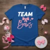 Team Bows t-shirt design with white "TEAM" text and pink "Bows" script, featuring a pink bow and hearts