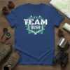 Team Bush t-shirt with white text and green laurel wreath graphic, displayed on a navy blue shirt