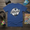 Team COOLkidd Join today! graphic tee with a flying superhero and cityscape illustration