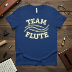 Team Flute t-shirt design featuring the words "Team Flute" and three silver flutes