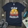 Team Gazelle t-shirt design featuring three gazelles wearing sunglasses against a sunset graphic