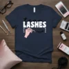 Team Lashes t-shirt design with text and a graphic of a hand applying false eyelashes
