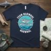 Team Narwhal Narwhal t-shirt design featuring a circle with three cartoon narwhals swimming in blue water and waves