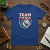 Team Pierce Lion Crest T-Shirt design with a roaring lion head inside a shield and bold text 'TEAM PIERCE'