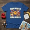 Team Punch Team Punch t-shirt design with two cartoon monkeys boxing with boxing gloves and a sunburst background