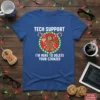 Tech Support I'm Here To Delete Your Cookies funny Christmas t-shirt with gingerbread man graphic and candy canes