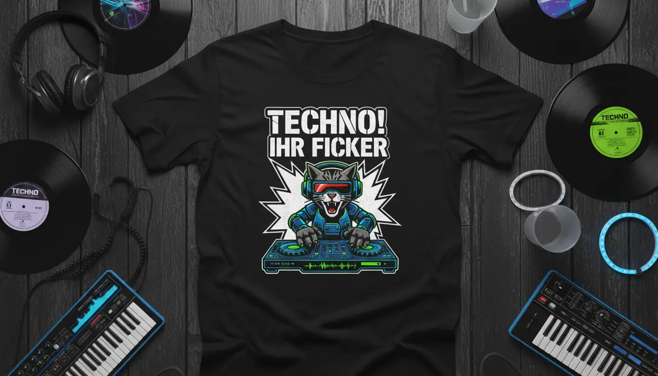Techno! Ihr Ficker Dj Cat T-Shirt Electronic Music Lover Gift