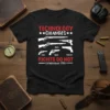 Black t-shirt design showing evolution of firearms from 1791 to today, with text "Technology Changes Rights Do Not Established 1791"