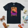Black t-shirt with "TEN" in retro font above a silhouette of a girl on a horse jumping over an obstacle