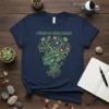 Navy t-shirt with "Tending My Inner Garden" text and a graphic of a human head profile filled with growing plants