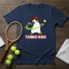 Tennis King T-Shirt with a cartoon penguin holding a tennis racket and ball, wearing a red bandana