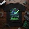 Terminally Digitized Entity T-Shirt with VR warrior graphic and neon circuit board details