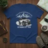 Teton Family Adventures Wyoming Est 1928 t-shirt design featuring a white jeep, mountains, and smoke clouds