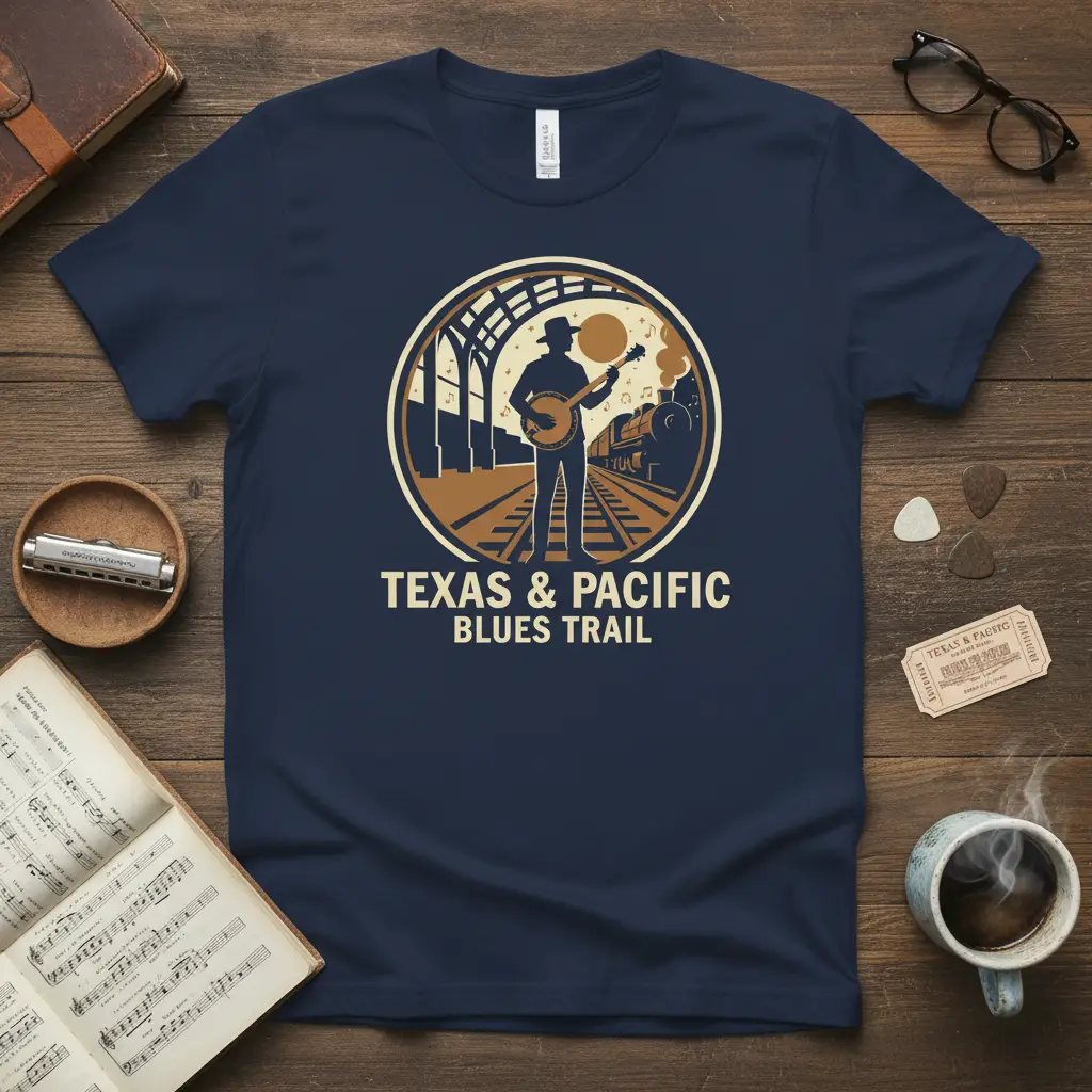 Texas & Pacific Blues Trail T-Shirt Vintage Train Music Gift