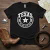 Black t-shirt featuring "TEXAS THE LONE STAR STATE" in white text with a star and rope design