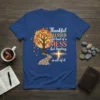 Thankful Blessed and Kind of a Mess But Trusting in All of It Christian t-shirt with autumn tree graphic and