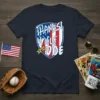 Navy t-shirt with "THANKS! UNCLE JOE" in patriotic shield design, featuring stars and stripes motif