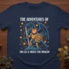 The Adventures of Sir Leo & Draco the Dragon t-shirt design featuring a cat knight and dragon with stars