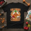 The Angry Carrot t-shirt design featuring a muscular anthropomorphic carrot flexing with brick wall elements