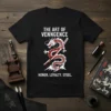 Black t-shirt featuring white text "THE ART OF VENNNGENCE" above a red and white dragon with a sword, and white